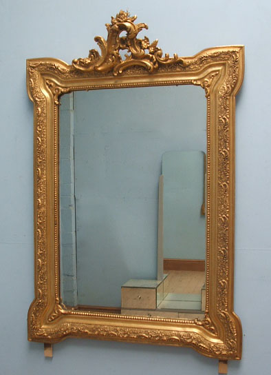 PW2870 ANTIQUE FRENCH GOLD CRESTED MIRROR C1900